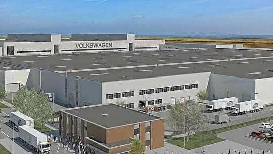 Visualisierung eines Hallenneubaus für einen Automobilhersteller in Emden.